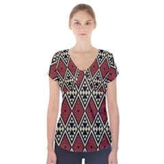 Motif Boho Style Geometric Short Sleeve Front Detail Top by tmsartbazaar