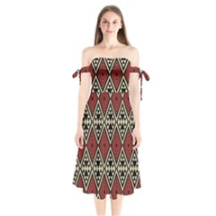 Motif Boho Style Geometric Shoulder Tie Bardot Midi Dress by tmsartbazaar