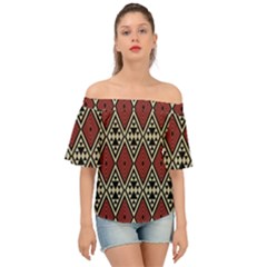 Motif Boho Style Geometric Off Shoulder Short Sleeve Top by tmsartbazaar