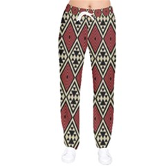 Motif Boho Style Geometric Women Velvet Drawstring Pants by tmsartbazaar