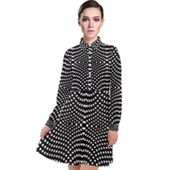 Black And White Geometric Kinetic Pattern Long Sleeve Chiffon Shirt Dress by dflcprintsclothing