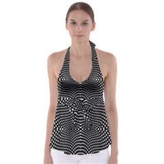 Black And White Geometric Kinetic Pattern Babydoll Tankini Top by dflcprintsclothing