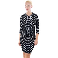 Black And White Geometric Kinetic Pattern Quarter Sleeve Hood Bodycon Dress by dflcprintsclothing