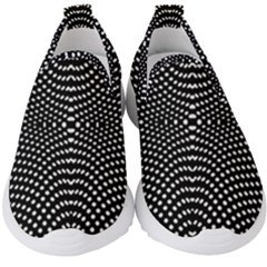 Black And White Geometric Kinetic Pattern Kids  Slip On Sneakers by dflcprintsclothing