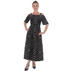 Black And White Geometric Kinetic Pattern Shoulder Straps Boho Maxi Dress  by dflcprintsclothing