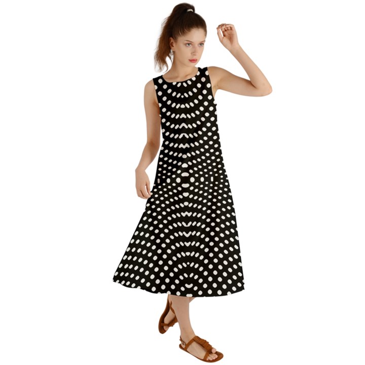 Black And White Geometric Kinetic Pattern Summer Maxi Dress