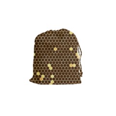 Gold Honeycomb On Brown Drawstring Pouch (small) by Angelandspot