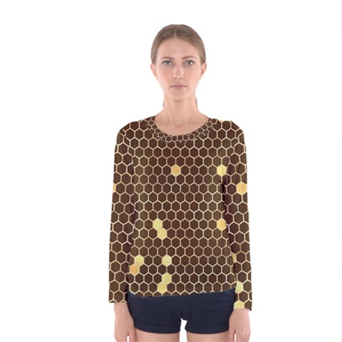 Gold Honeycomb On Brown Women s Long Sleeve Tee by Angelandspot