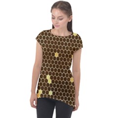 Gold Honeycomb On Brown Cap Sleeve High Low Top by Angelandspot