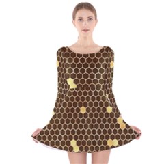 Gold Honeycomb On Brown Long Sleeve Velvet Skater Dress