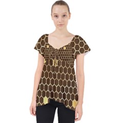 Gold Honeycomb On Brown Lace Front Dolly Top by Angelandspot