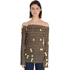 Gold Honeycomb On Brown Off Shoulder Long Sleeve Top by Angelandspot