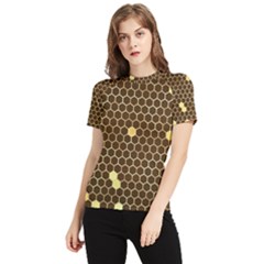 Gold Honeycomb On Brown Women s Short Sleeve Rash Guard by Angelandspot