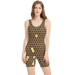 Gold Honeycomb On Brown Women s Wrestling Singlet