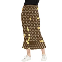 Gold Honeycomb On Brown Maxi Fishtail Chiffon Skirt