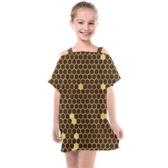 Gold Honeycomb On Brown Kids  One Piece Chiffon Dress by Angelandspot