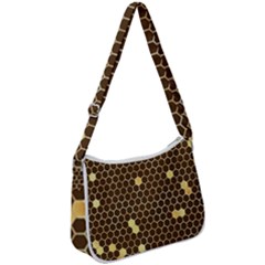 Gold Honeycomb On Brown Zip Up Shoulder Bag by Angelandspot