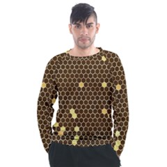 Gold Honeycomb On Brown Men s Long Sleeve Raglan Tee