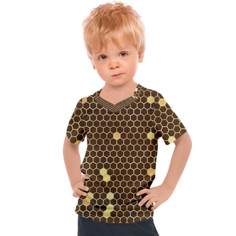 Gold Honeycomb On Brown Kids  Sports Tee by Angelandspot