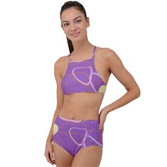 Abstract Purple Pattern Design High Waist Tankini Set by brightlightarts