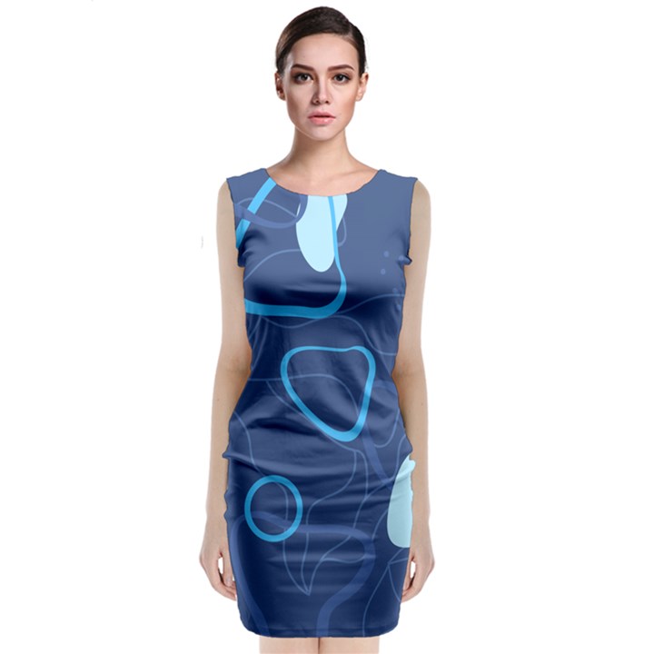 Abstract Blue Pattern Design Classic Sleeveless Midi Dress