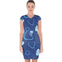 Abstract Blue Pattern Design Capsleeve Drawstring Dress  View1