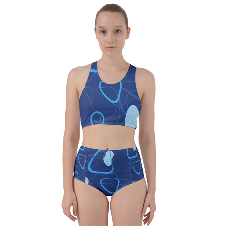 Abstract Blue Pattern Design Racer Back Bikini Set