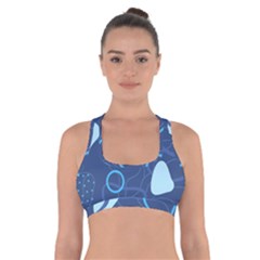 Abstract Blue Pattern Design Cross Back Sports Bra