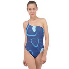 Abstract Blue Pattern Design Classic One Shoulder Swimsuit by brightlightarts