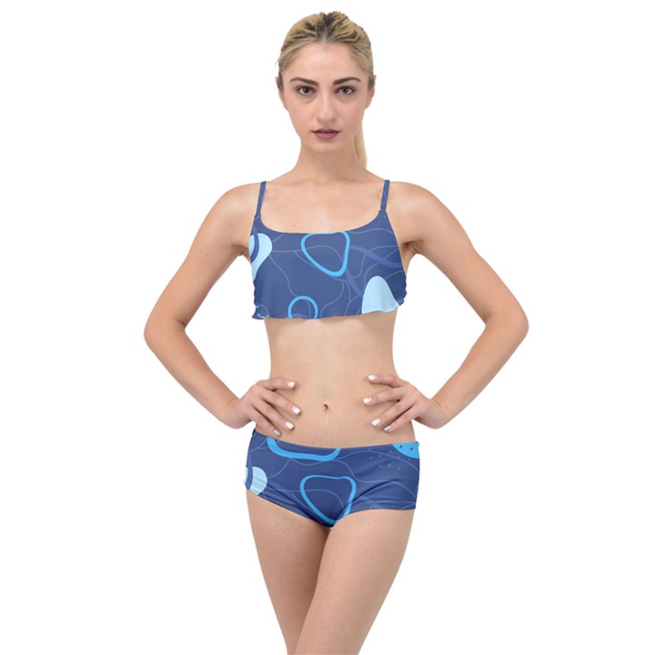 Abstract Blue Pattern Design Layered Top Bikini Set