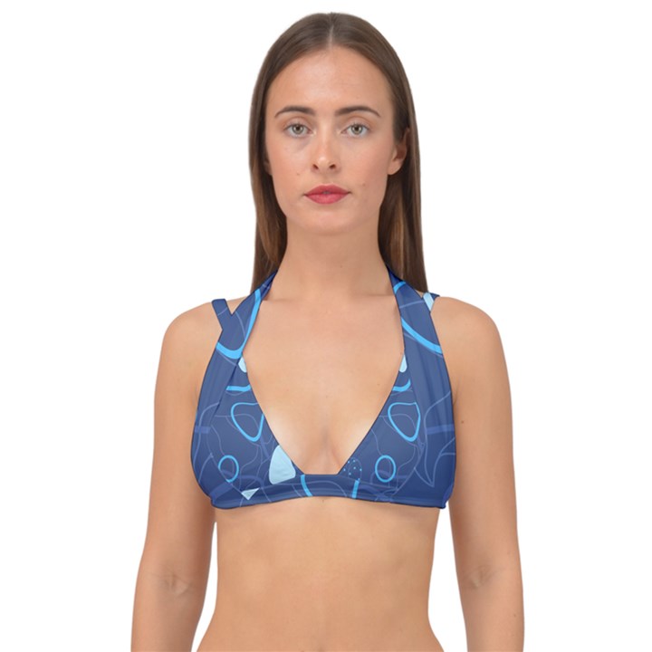 Abstract Blue Pattern Design Double Strap Halter Bikini Top