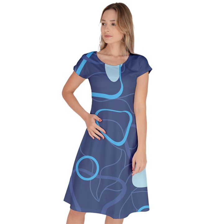 Abstract Blue Pattern Design Classic Short Sleeve Dress