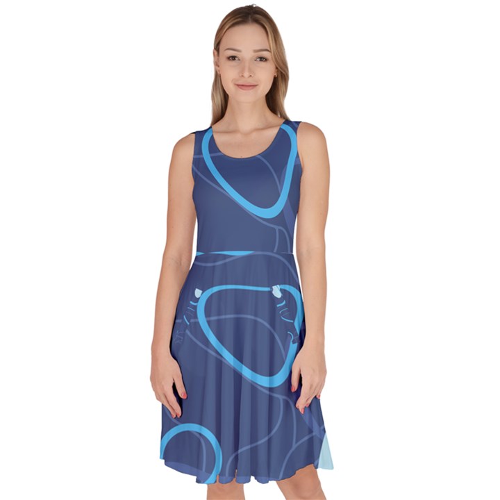 Abstract Blue Pattern Design Knee Length Skater Dress With Pockets