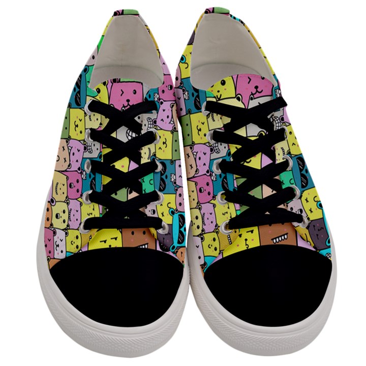 Colorful Cat Lover  Men s Low Top Canvas Sneakers