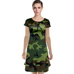 Forest Camo Pattern, Army Themed Design, Soldier Cap Sleeve Nightdress by Casemiro