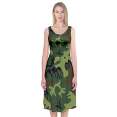 Forest Camo Pattern, Army Themed Design, Soldier Midi Sleeveless Dress