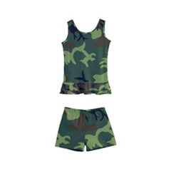 Forest Camo Pattern, Army Themed Design, Soldier Kids  Boyleg Swimsuit