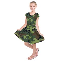 Forest Camo Pattern, Army Themed Design, Soldier Kids  Short Sleeve Dress