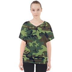 Forest Camo Pattern, Army Themed Design, Soldier V-neck Dolman Drape Top by Casemiro