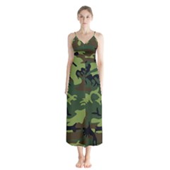 Forest Camo Pattern, Army Themed Design, Soldier Button Up Chiffon Maxi Dress by Casemiro