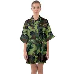 Forest Camo Pattern, Army Themed Design, Soldier Half Sleeve Satin Kimono  by Casemiro