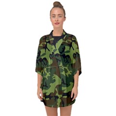 Forest Camo Pattern, Army Themed Design, Soldier Half Sleeve Chiffon Kimono by Casemiro