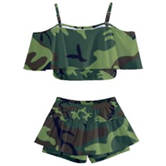 Forest Camo Pattern, Army Themed Design, Soldier Kids  Off Shoulder Skirt Bikini by Casemiro