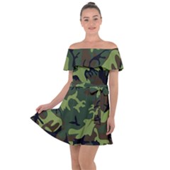 Forest Camo Pattern, Army Themed Design, Soldier Off Shoulder Velour Dress by Casemiro