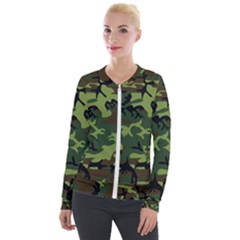 Forest Camo Pattern, Army Themed Design, Soldier Velvet Zip Up Jacket by Casemiro