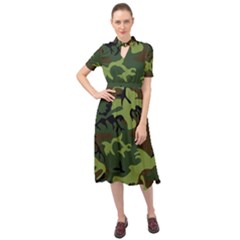 Forest Camo Pattern, Army Themed Design, Soldier Keyhole Neckline Chiffon Dress by Casemiro