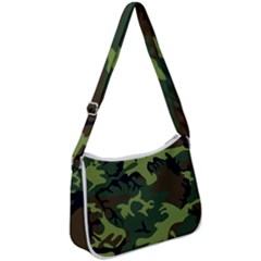 Forest Camo Pattern, Army Themed Design, Soldier Zip Up Shoulder Bag