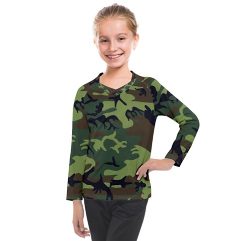 Forest Camo Pattern, Army Themed Design, Soldier Kids  Long Mesh Tee by Casemiro