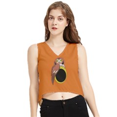 Whimisical Screech Owl V-neck Cropped Tank Top