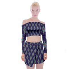 Colorful Diamonds Pattern3 Off Shoulder Top With Mini Skirt Set by bloomingvinedesign